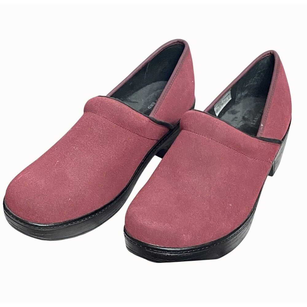 Lands‎ End Womens Wine Suede Slip-On Clogs Shoes Size 11B Comfortable & Durable